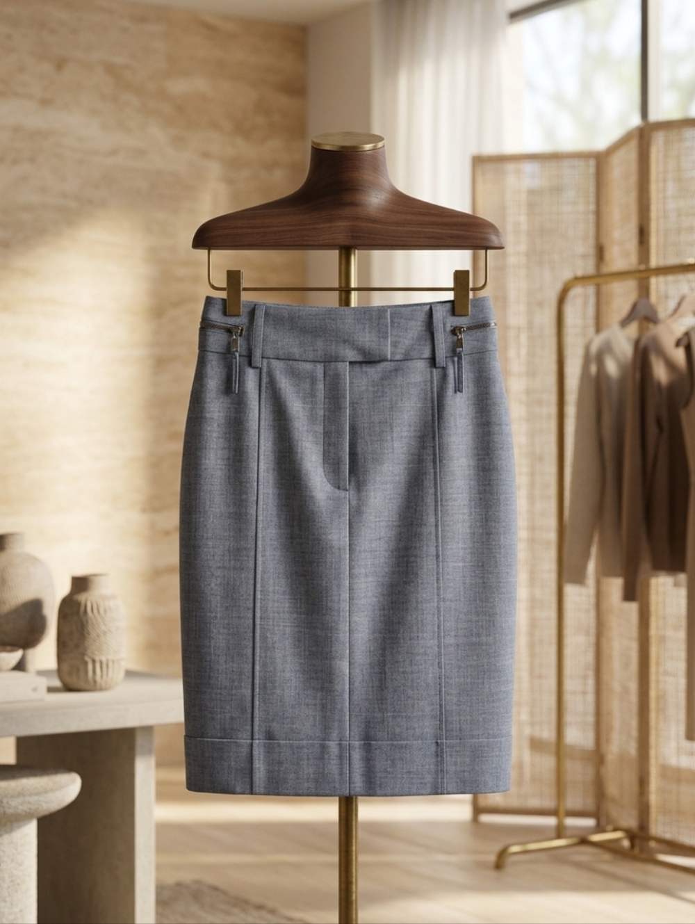 Sandra Angelozzi Grey Pencil Skirt  for Women- Like New.